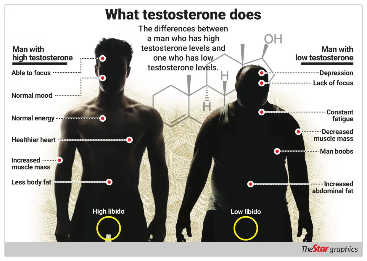 graphic showing how low testosterone affects a man